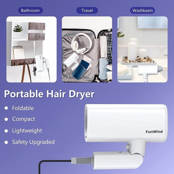NEW FUNWIND 1875W PROFESSIONAL IONIC HAIR DRYER WITH FOLDABLE HANDLE-TRAVEL - Picture 7 of 15